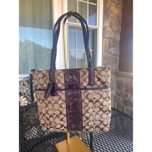 Coach Signature C Tote Bag with Purple Python
Accent 2013